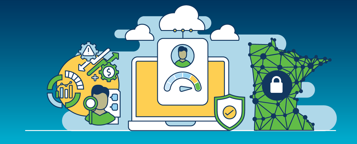 Illustrations for the three objectives in the cybersecurity and operational excellence theme.