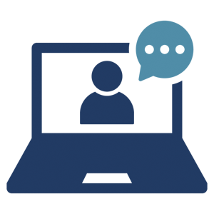 An icon of a laptop with a chat bubble