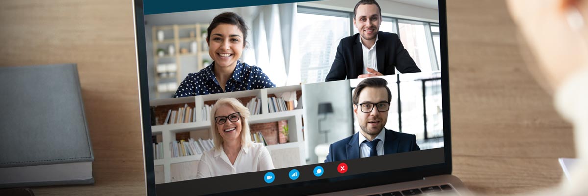 Group of people meeting via web conference.