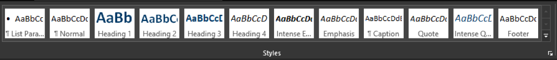 The styles pane in Microsoft Word.