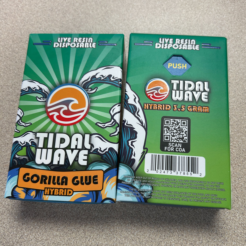 Front and back of Tidal Wave Gorilla Glue packaging
