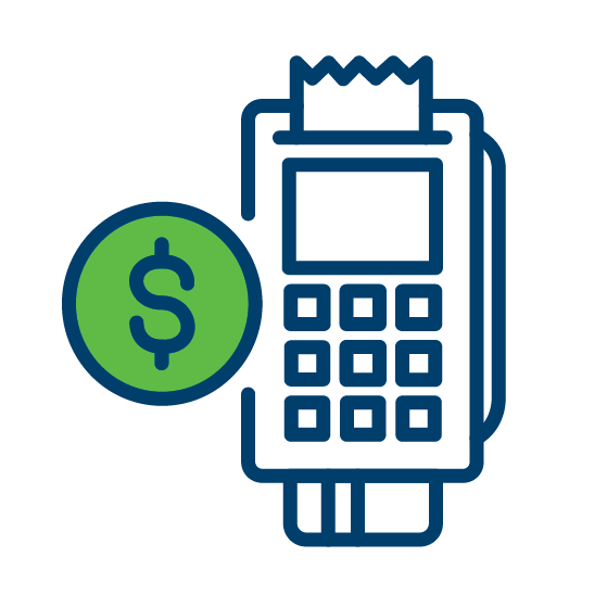 an icon in blue and green of a point of sales system