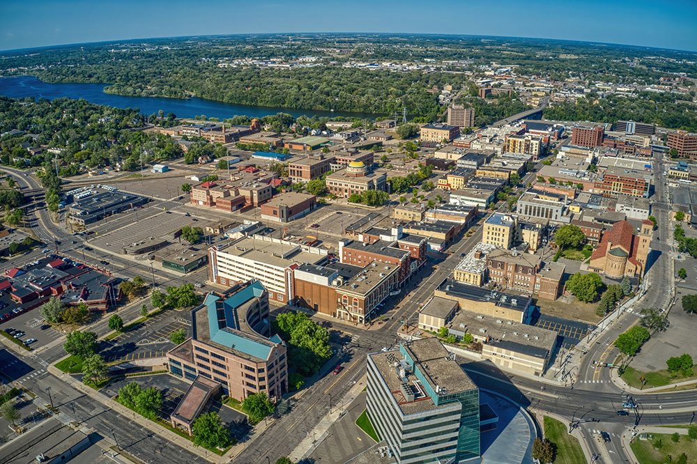 Aerial View of Downtown St. Cloud, Minnesota during Summer