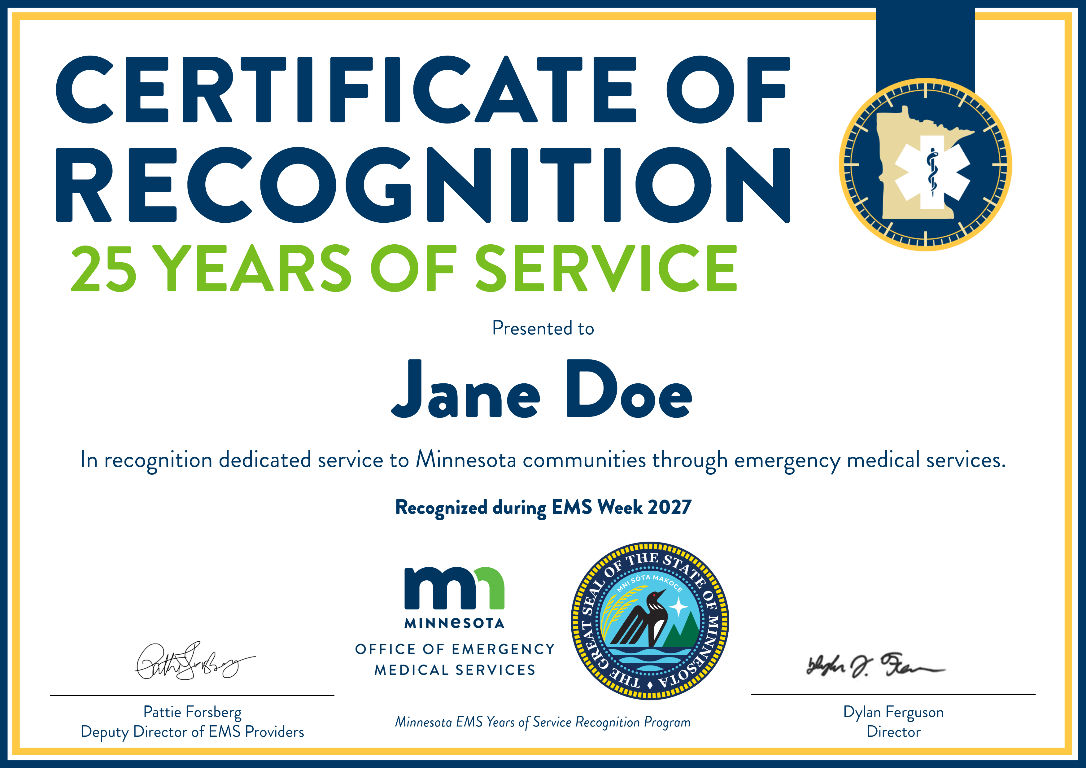 Years of Service Recognition Certificate