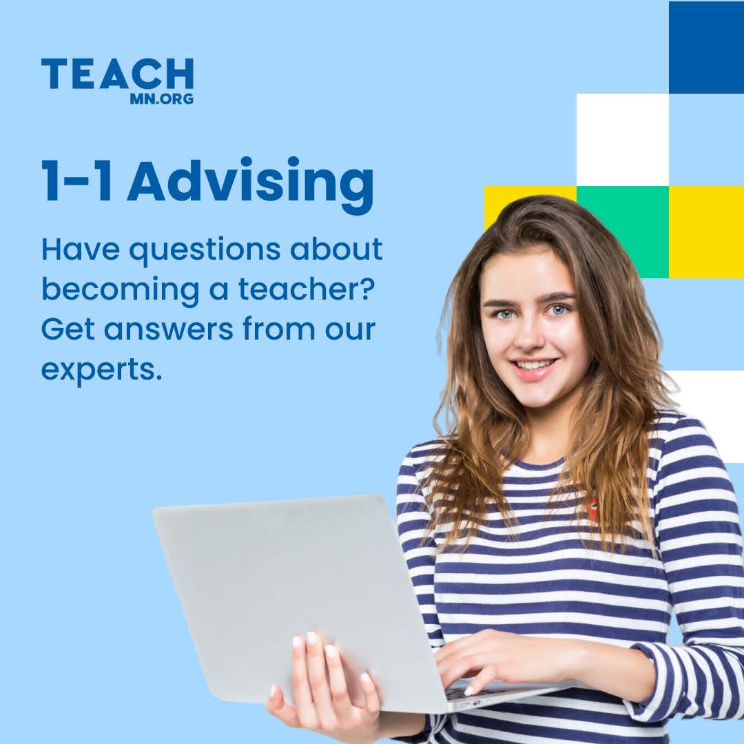 blue background with TeachMN.org logo in top left corner. Text below logo reads 