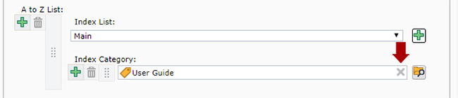 A to Z Index Category field with gray X icon highlighted