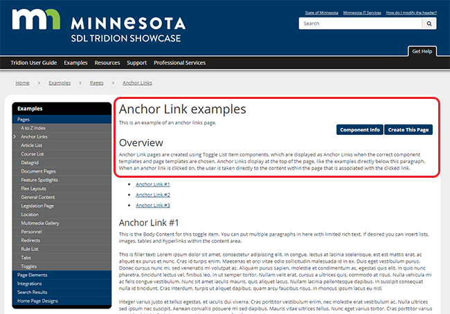 anchor links page with headline and introductory text highlighted