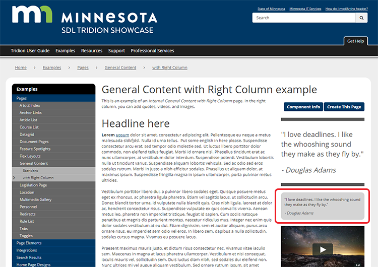General Content page with a callout box sidebar content highlighted