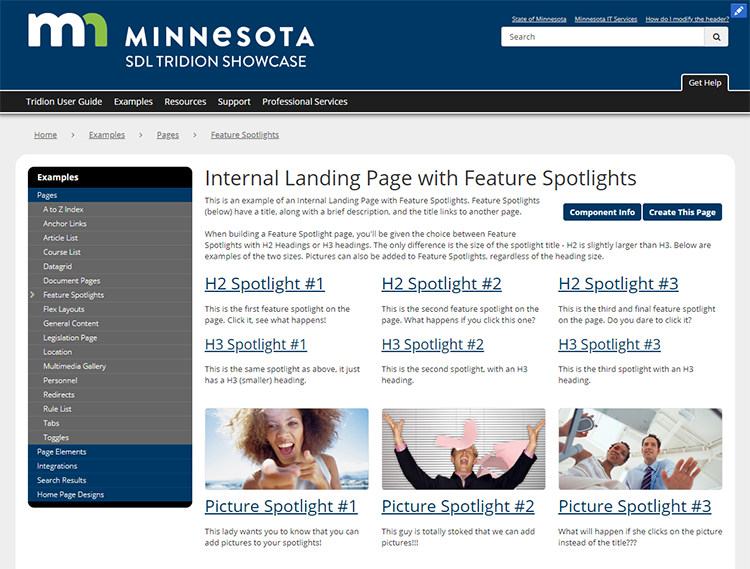 A feature spotlight page
