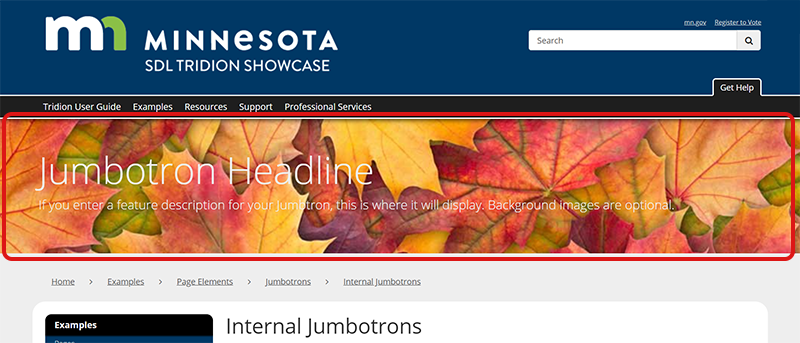 page with the internal jumbotron area highlighted