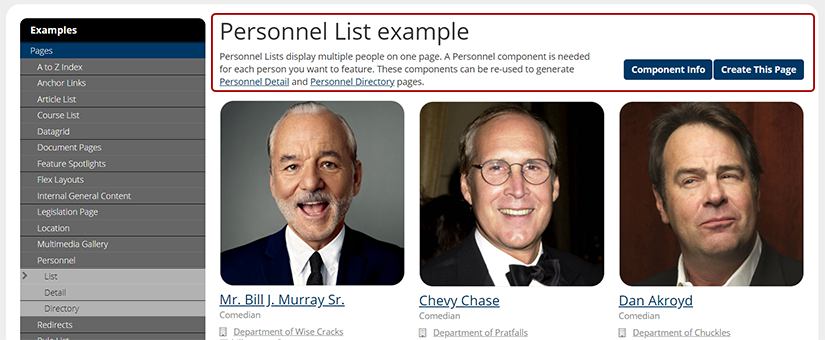 Personnel List page with the headline and intro paragraph circled