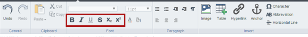 top ribbon with icons for bold, italicized, strikethrough, subscript, and superscript highlighted