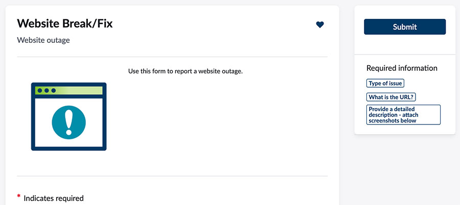 screenshot of a website break/fix