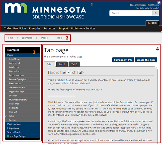 a tab page with the different parts of the page highlighted