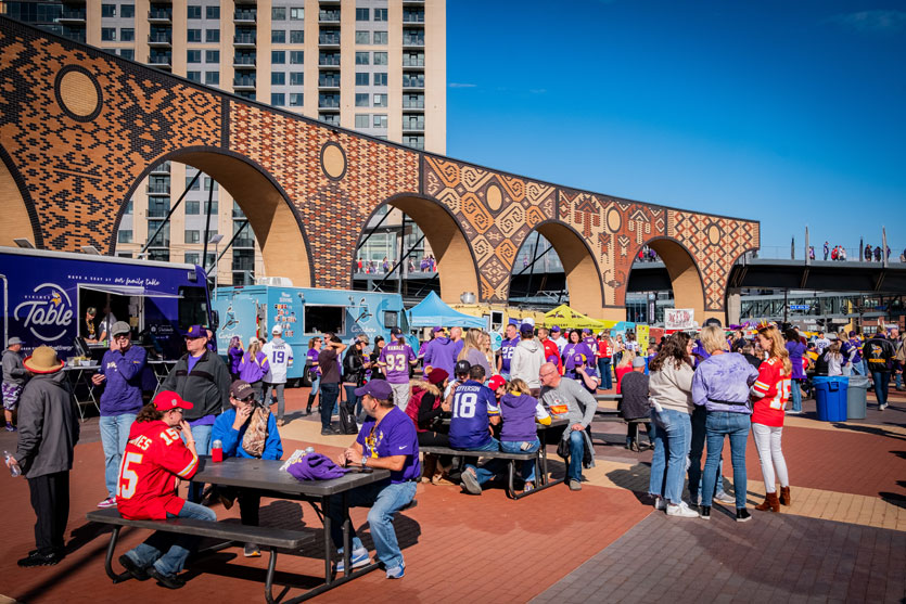 Minnesota Vikings fans tailgating at US Bank Stadium, Minneapolis / Photo Credit: Augustus Isaac, Courtesy Of Meet Minneapolis