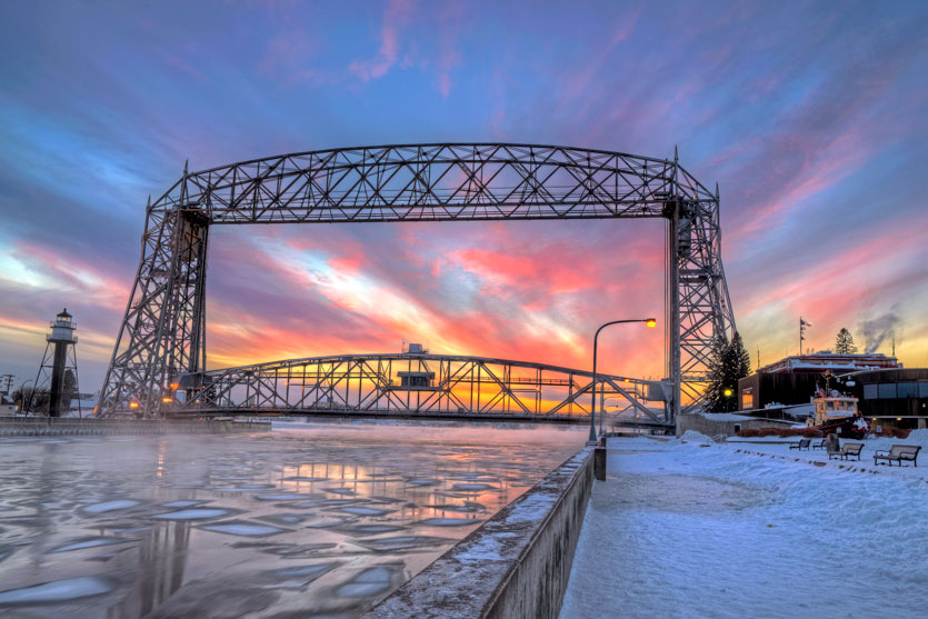 Aerial Lift Bridge at Sunset, Duluth / Photo Credit: John Heino
