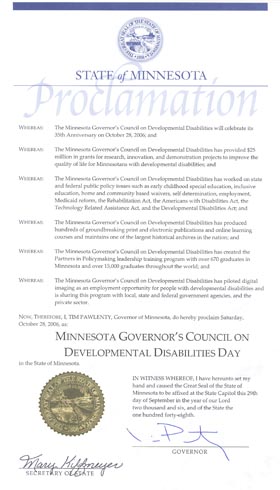 Proclamation - October 28th 2006 i Minnesota Governor's Council on Developmental Disabilities Day