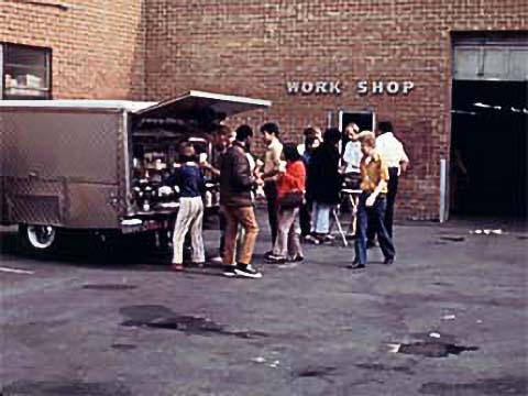 Workers at a food truck