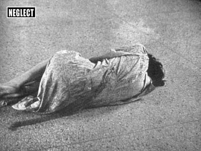 In Cleveland Hospital's bare wards a patient lies unnoticed and unattended on a stone floor.