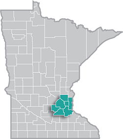 Map of MN with Twin Cities metro highlighted Map of MN with Twin Cities metro highlighted