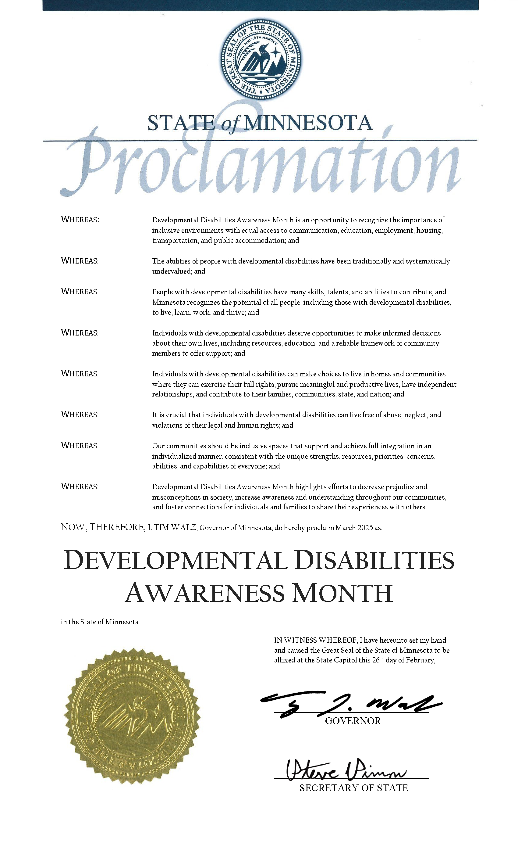 Developmental Disability Month Porclamation